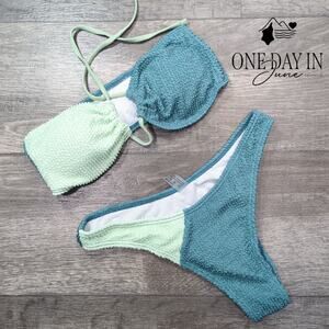 Aleumdr Smocked Bandeau Bikini Swimsuit Size S